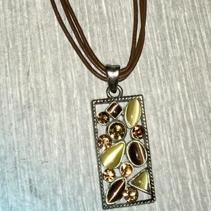 Brown Waxed Cord Necklace with Pendant